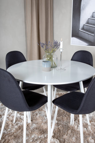 Plaza runt bord 100 cm - Vit skiva / Vita ben+Polar matstol - Vita ben - Svart Tyg_4
