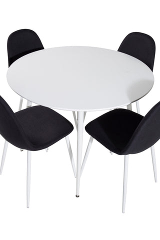 Plaza runt bord 100 cm - Vit skiva / Vita ben+Polar matstol - Vita ben - Svart Tyg_4