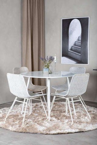 Plaza Runt Bord 100 cm - Vit skiva / Vita Ben+Cirebon Matstol - White Wash_4