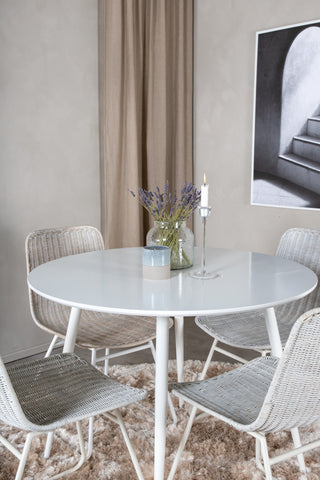 Plaza Runt Bord 100 cm - Vit skiva / Vita Ben+Cirebon Matstol - White Wash_4