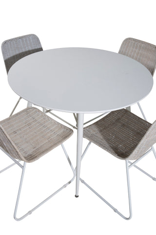 Plaza Runt Bord 100 cm - Vit skiva / Vita Ben+Cirebon Matstol - White Wash_4