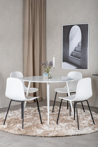 Plaza Runt bord 100 cm - Vit skiva / Vita ben+Arctic Dining Chair - Svarta ben - Vit plast_4