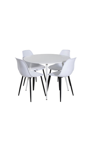 Plaza Runt bord 100 cm - Vit skiva / Vita ben+Polar Plast Matstol - Svarta Ben / Vit Plast_4