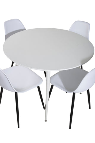 Plaza Runt bord 100 cm - Vit skiva / Vita ben+Polar Plast Matstol - Svarta Ben / Vit Plast_4
