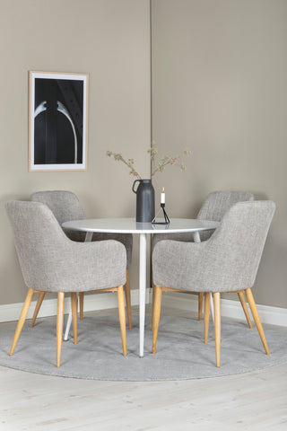 Plaza Runt Bord 100 cm - Vit skiva / Vita Ben +Comfort - Matstol - Ek/Ljusgrå _4