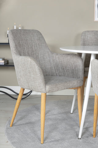 Plaza Runt Bord 100 cm - Vit skiva / Vita Ben +Comfort - Matstol - Ek/Ljusgrå _4