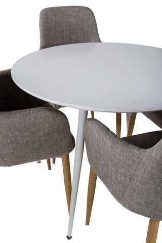 Plaza Runt Bord 100 cm - Vit skiva / Vita Ben +Comfort - Matstol - Ek/Ljusgrå _4