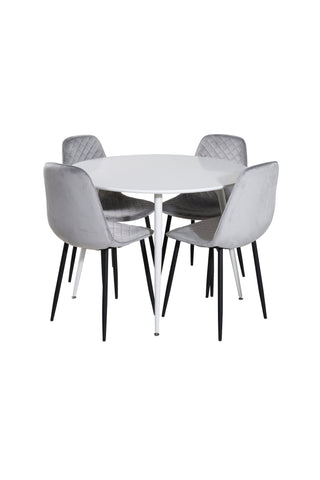 Plaza runt bord 100 cm - Vit skiva / Vita ben+Polar Diamond Matstol - Svarta ben - Grå sammet_4