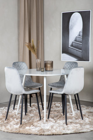 Plaza runt bord 100 cm - Vit skiva / Vita ben+Polar Diamond Matstol - Svarta ben - Grå sammet_4