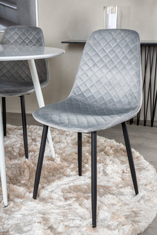Plaza runt bord 100 cm - Vit skiva / Vita ben+Polar Diamond Matstol - Svarta ben - Grå sammet_4