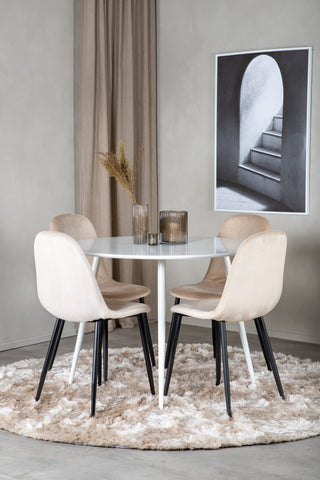 Plaza Runt Bord 100 cm - Vit skiva / Vita ben+Polar Matstol- Svarta ben / Beige sammet (ersätter 19902-880)_4