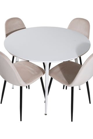 Plaza Runt Bord 100 cm - Vit skiva / Vita ben+Polar Matstol- Svarta ben / Beige sammet (ersätter 19902-880)_4