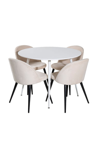 Plaza runt bord 100 cm - Vit skiva / Vita ben+matplatsstol i sammet - Beige / Svart_4