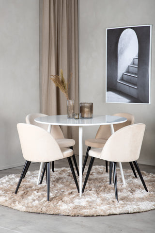 Plaza runt bord 100 cm - Vit skiva / Vita ben+matplatsstol i sammet - Beige / Svart_4