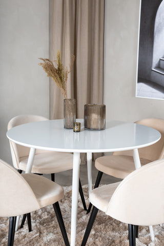 Plaza runt bord 100 cm - Vit skiva / Vita ben+matplatsstol i sammet - Beige / Svart_4