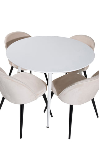 Plaza runt bord 100 cm - Vit skiva / Vita ben+matplatsstol i sammet - Beige / Svart_4