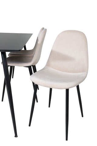 Venture Home Silar Matbord - 180 cm - Svart Melamin / Svarta Ben+Polar Matstol- Svarta ben / Beige sammet (ersätter 19902-880)_6