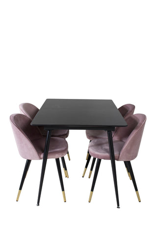 Silar förlängningsbord - svart melamin / svarta ben+matsalsstol i sammet Mässing - Rosa / Svart_4