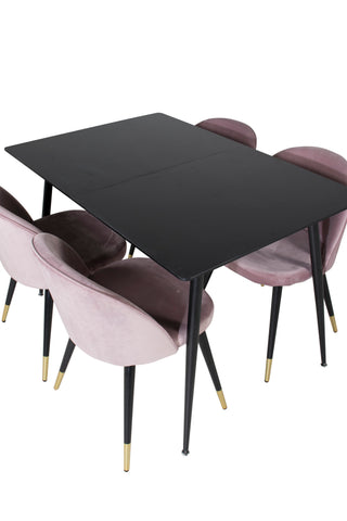 Silar förlängningsbord - svart melamin / svarta ben+matsalsstol i sammet Mässing - Rosa / Svart_4