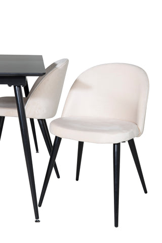 Silar förlängningsbord - svart melamin / svarta ben + matstol i sammet - Beige / Svart_4