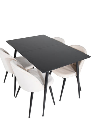 Silar förlängningsbord - svart melamin / svarta ben + matstol i sammet - Beige / Svart_4