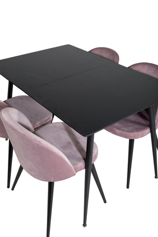 Silar förlängningsbord - svart melamin / svarta ben + matstol i sammet - rosa / svart_4