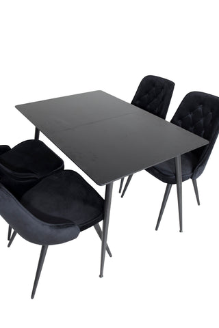 Silar förlängningsbord - svart melamin / svarta ben + sammet Deluxe matstol - svart / svart_4
