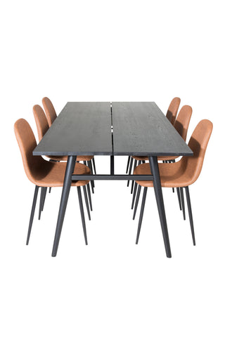 Venture Home Elegant förlängningsbord Svart Borstad - 195*95+Polar Matstol - Brun / Svart _6