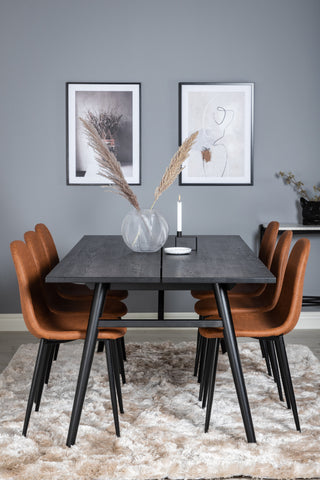 Venture Home Elegant förlängningsbord Svart Borstad - 195*95+Polar Matstol - Brun / Svart _6
