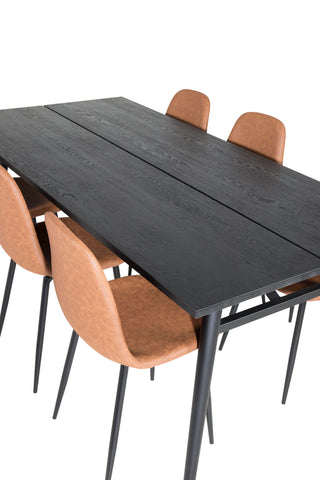 Venture Home Elegant förlängningsbord Svart Borstad - 195*95+Polar Matstol - Brun / Svart _6