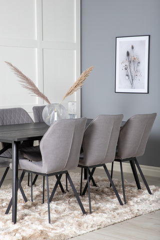 Venture Home Elegant förlängningsbord Svart Borstad - 195*95+Gemma Matstol - Svarta Ben - Grå Tyg_6