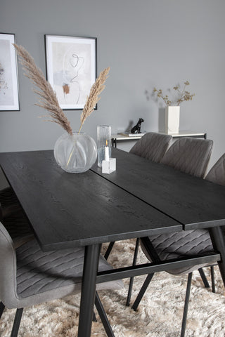Venture Home Elegant förlängningsbord Svart Borstad - 195*95+Gemma Matstol - Svarta Ben - Grå Tyg_6