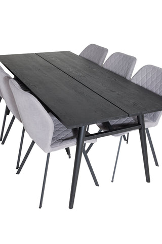 Venture Home Elegant förlängningsbord Svart Borstad - 195*95+Gemma Matstol - Svarta Ben - Grå Tyg_6