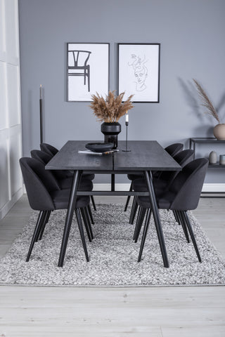 Venture Home Elegant förlängningsbord Svart Borstad - 195*95+Velvet Dining Chiar - Svarta ben - Svart Tyg_6