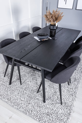 Venture Home Elegant förlängningsbord Svart Borstad - 195*95+Velvet Dining Chiar - Svarta ben - Svart Tyg_6