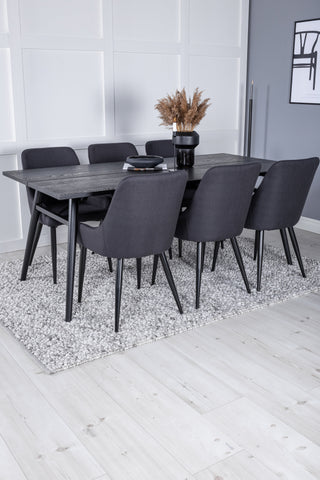 Venture Home Elegant förlängningsbord Svart Borstad - 195*95+Plaza Matstol - Svarta Ben - Svart Tyg_6