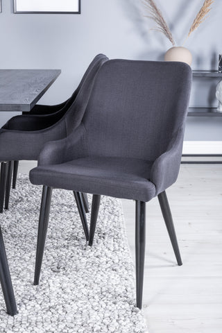 Venture Home Elegant förlängningsbord Svart Borstad - 195*95+Plaza Matstol - Svarta Ben - Svart Tyg_6