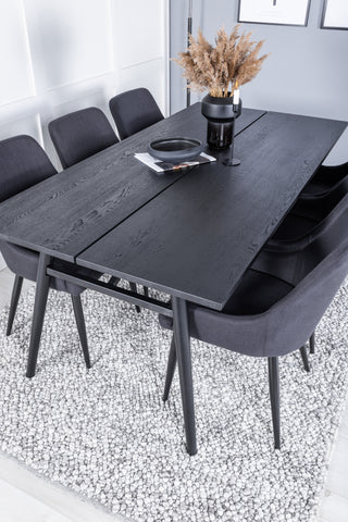 Venture Home Elegant förlängningsbord Svart Borstad - 195*95+Plaza Matstol - Svarta Ben - Svart Tyg_6