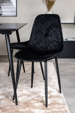 Silar förlängningsbord - svart melamin / svarta ben+Polar Diamond Matstol - Svarta ben - Black Velvet_4