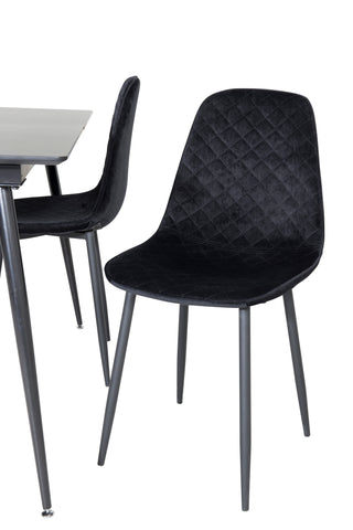 Silar förlängningsbord - svart melamin / svarta ben+Polar Diamond Matstol - Svarta ben - Black Velvet_4