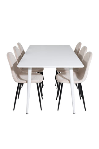 Venture Home Polar Matbord 180 cm - Vit skiva / White Ben+Polar Dining Chair- Svarta ben / Beige Velvet (ersätter 19902-880)_6