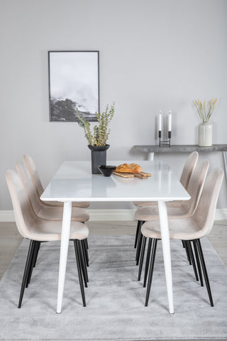 Venture Home Polar Matbord 180 cm - Vit skiva / White Ben+Polar Dining Chair- Svarta ben / Beige Velvet (ersätter 19902-880)_6