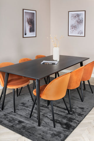 Venture Home Dipp Matbord - 180*90cm - Svart faner / helt svarta ben + Matstol i sammet - Orange / Svart_6