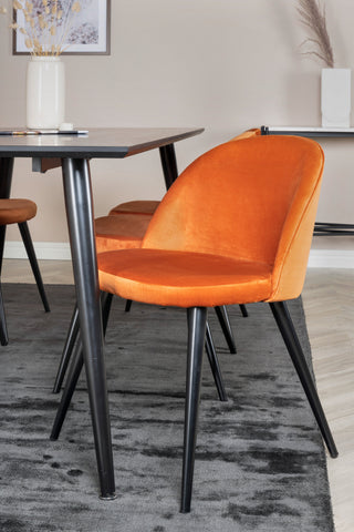 Venture Home Dipp Matbord - 180*90cm - Svart faner / helt svarta ben + Matstol i sammet - Orange / Svart_6