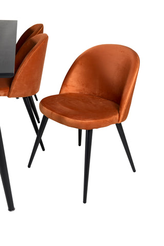 Venture Home Dipp Matbord - 180*90cm - Svart faner / helt svarta ben + Matstol i sammet - Orange / Svart_6
