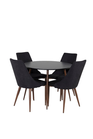 Plaza Runt Bord 100 cm - Svart Skiva - Valnötsben+Leone Matstol - Valnötsben - Svart Tyg_4