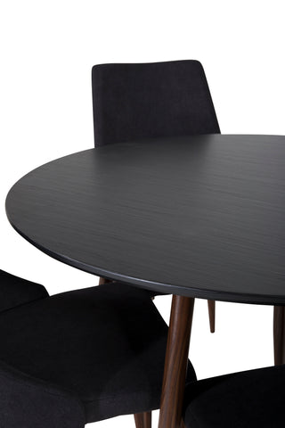 Plaza Runt Bord 100 cm - Svart Skiva - Valnötsben+Leone Matstol - Valnötsben - Svart Tyg_4