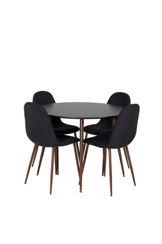 Plaza Runt Bord 100 cm - Svart Skiva - Valnötsben+Polar Matstol - Valnötsbenen - Svart Tyg_4