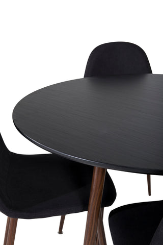 Plaza Runt Bord 100 cm - Svart Skiva - Valnötsben+Polar Matstol - Valnötsbenen - Svart Tyg_4