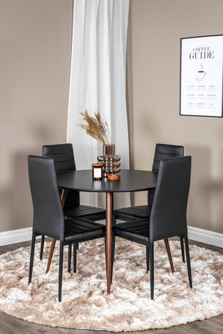 Plaza Runt Bord 100 cm - Svart Skiva - Valnötsben+Slim High Back Matstol - Svarta Ben - Svart PU_4